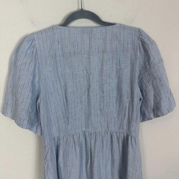 Madewell Cassie Button Front Midi Dress Linen S Coastal Boho Minimalist Blue - Picture 12 of 14